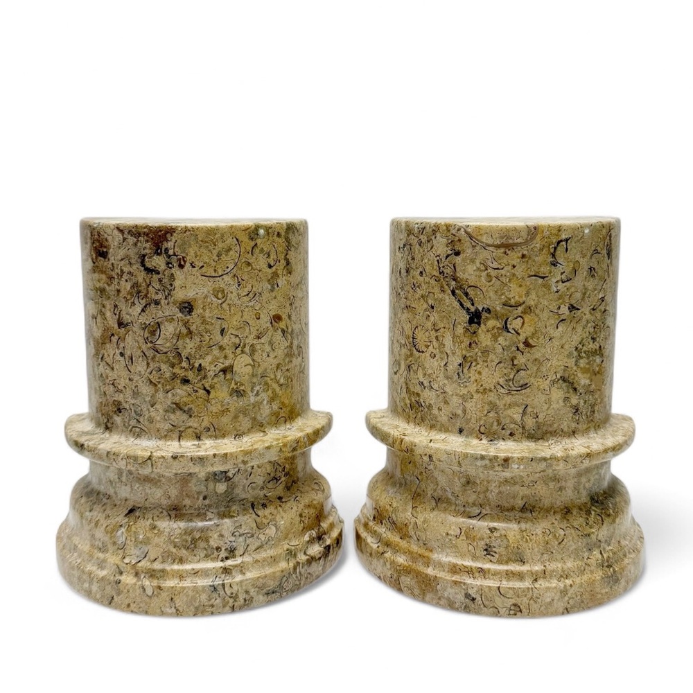 Vintage Pair of Pier 1 Fossilized Limestone Stone Architectural Column Bookends